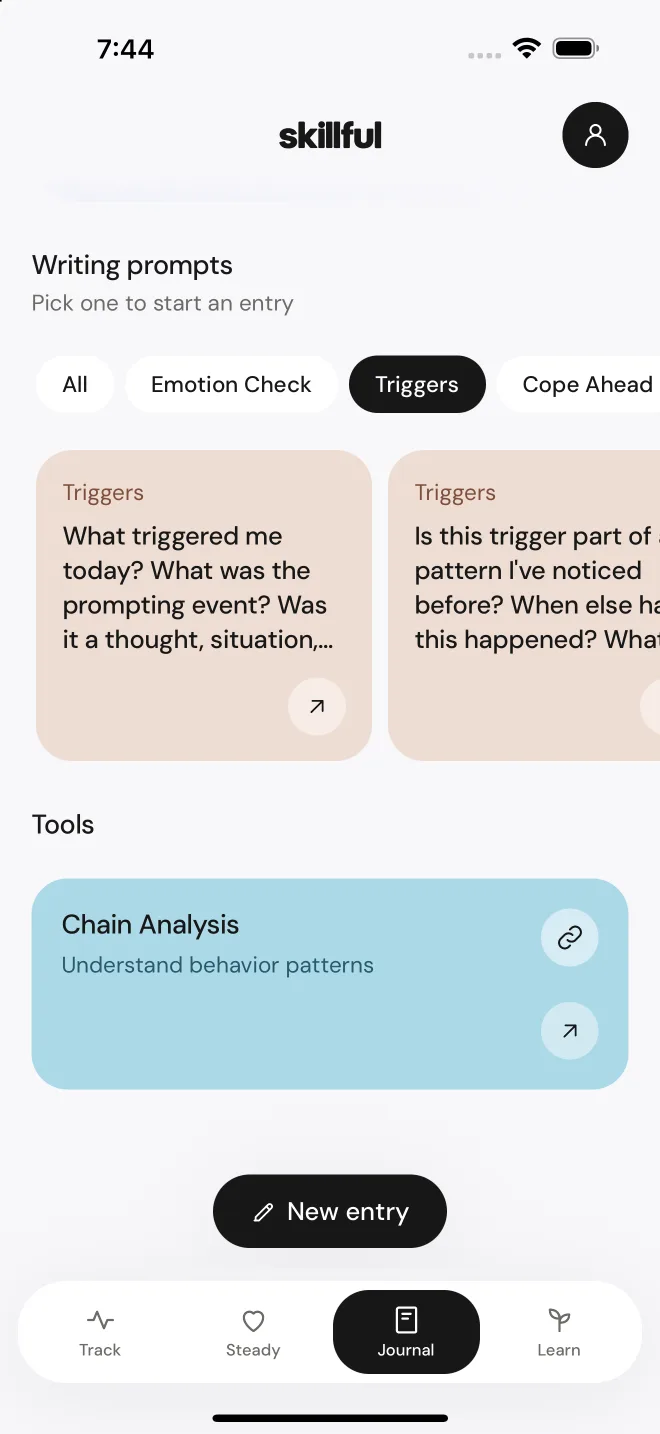 Journal writing prompts in Skillful, filtered to Triggers